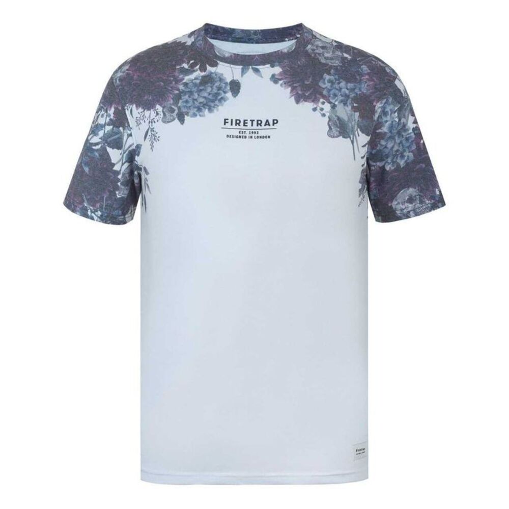 Firetrap Mens Sub All-Over Print T-Shirt / White/Navy Faded